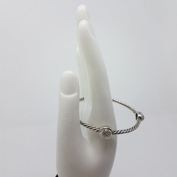 David Yurman Sterling Silver Crystal Quartz stations cable bangle - Picture 7 of 9